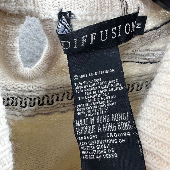 Diffusion Sweater Womens MED Ivory Southwestern Fair Isle Angora Silk Turtleneck - Picture 11 of 14